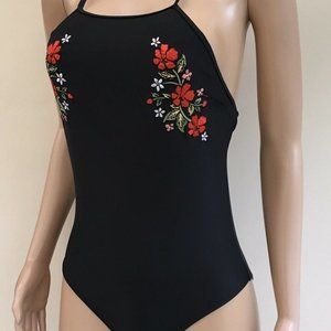ATMOSPHERE SWIMSUIT BLACK FLORAL EMBROIDERED SIZE 10
